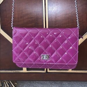 Chanel wallet crossbody in plum patten leather